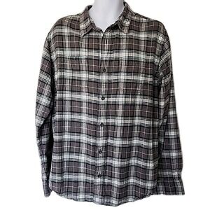 prAna Flannel Gray/Green Plaid Button Down LS‎ Shirt Men's XL Sustainable Cotton